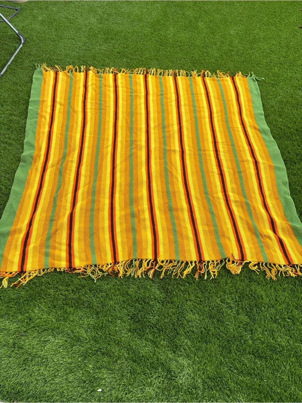 Handmade Striped retro Crochet Throw in Yellow, Green & Orange 80x70